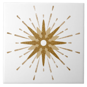 Mid-Century Modern Gold Starburst   Large Ceramic Tile