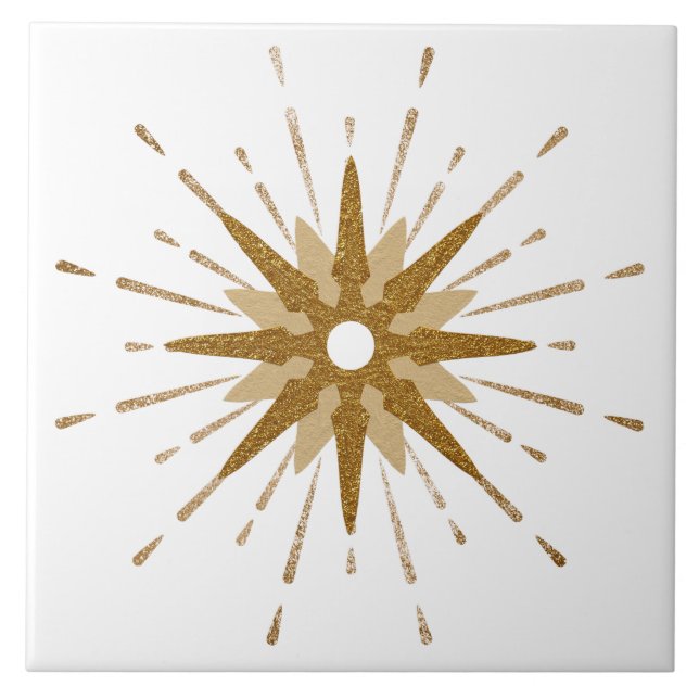 Mid-Century Modern Gold Starburst | Large Ceramic Tile (Front)