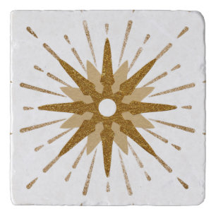 Mid-Century Modern Gold Starburst Marble Trivet