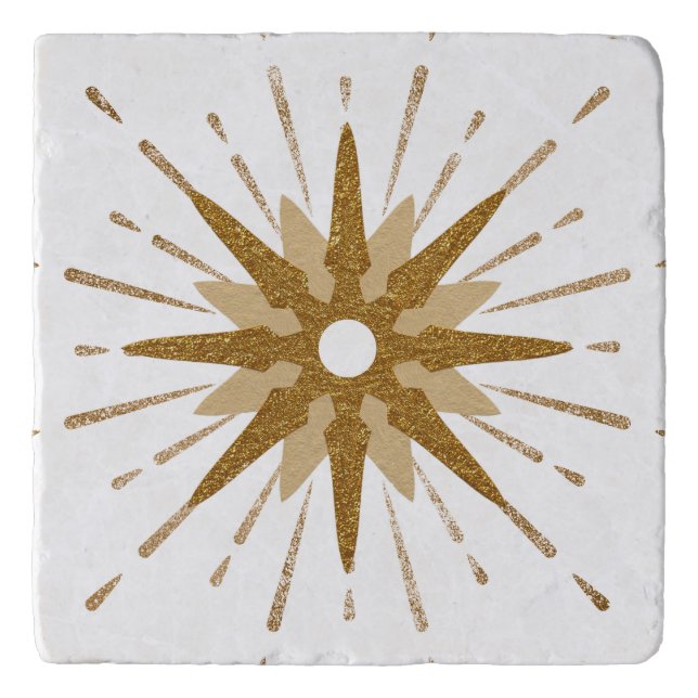 Mid-Century Modern Gold Starburst Marble Trivet (Front)