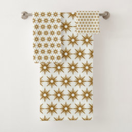 Mid-Century Modern Gold Starburst Pattern Bath Towel Set
