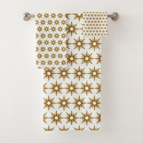 Mid_Century Modern Gold Starburst Pattern Bath Towel Set