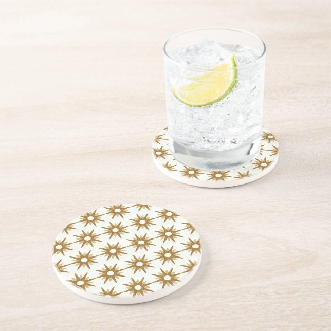 Mid-Century Modern Gold Starburst Pattern Beverage Coaster (Side)