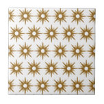 Mid-Century Modern Gold Starburst Pattern Ceramic Tile<br><div class="desc">Mid-century modern inspired design featuring vintage pattern of retro gold starbursts on a white background. Simple, clean modern design. Create your own custom pattern by uploading a new image, or use the "message" button to contact the designer for help. To create your own patterned design: 1. Select personalize this template....</div>