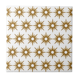 Mid-Century Modern Gold Starburst Pattern Ceramic Tile
