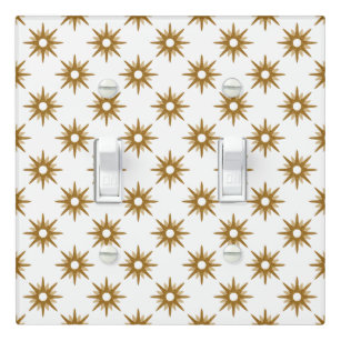 Mid-Century Modern Gold Starburst Pattern Double Light Switch Cover