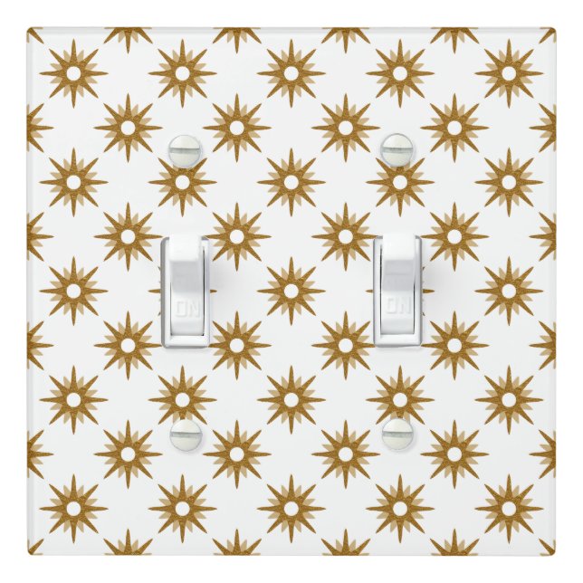 Mid-Century Modern Gold Starburst Pattern Double Light Switch Cover (In Situ)