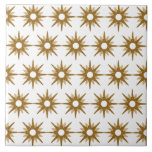 Mid-Century Modern Gold Starburst Pattern Large Ceramic Tile<br><div class="desc">Mid-century modern inspired design featuring vintage pattern of retro gold starbursts on a white background. Simple, clean modern design. Create your own custom pattern by uploading a new image, or use the "message" button to contact the designer for help. To create your own patterned design: 1. Select personalize this template....</div>