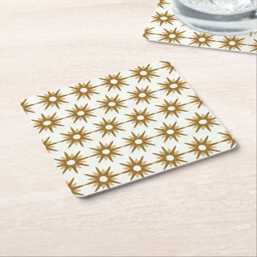 Mid_Century Modern Gold Starburst Pattern Square Paper Coaster