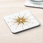 Mid-Century Modern Gold Starburst Plastic Beverage Coaster<br><div class="desc">Mid-century modern inspired plastic coaster featuring vintage retro gold starburst serving as the focal point, complimented by modern starburst design elements. Simple, clean starburst design in a gold and white color palette. One design of a coordinating collection. Designed as a template, you can create your own custom design by using...</div>