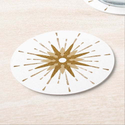 Mid_Century Modern Gold Starburst Round Paper Coaster