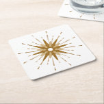 Mid-Century Modern Gold Starburst Square Paper Coaster<br><div class="desc">Mid-century modern inspired square paper coaster featuring vintage retro gold starburst serving as the focal point, complimented by modern starburst design elements. Simple, clean starburst design in a gold and white color palette. One design of a coordinating collection. Designed as a template, you can create your own custom design by...</div>