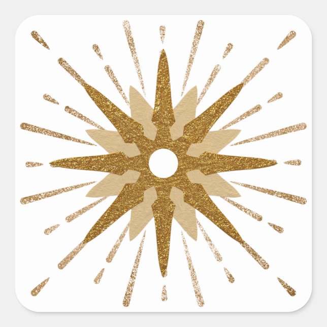 Mid-Century Modern Gold Starburst Square Sticker (Front)