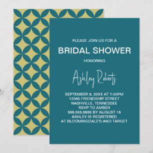 Mid-Century Modern Gold & Teal Mod Bridal Shower Invitation