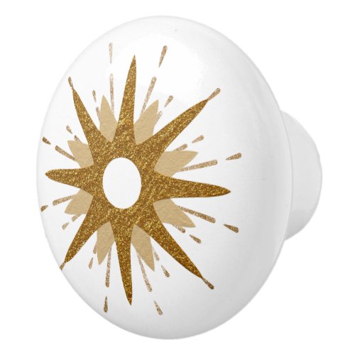 Mid_Century Modern Gold  White Starburst Ceramic Knob