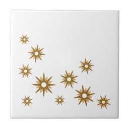 Mid-Century Modern Golden Starburst Design Ceramic Ceramic Tile