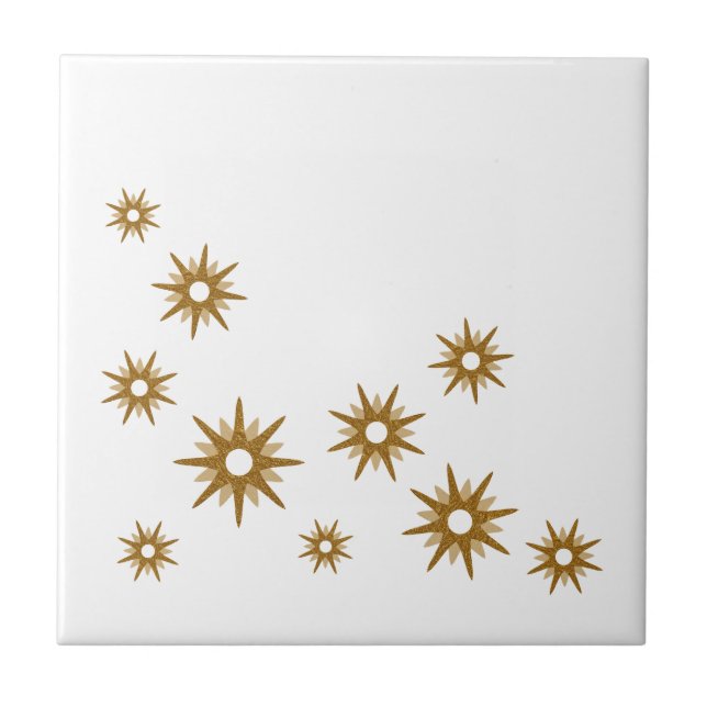 Mid-Century Modern Golden Starburst Design Ceramic Tile (Front)