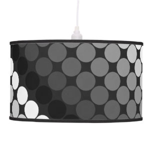 Mid-Century Modern Graphic Dot Circle Black White Hanging Lamp