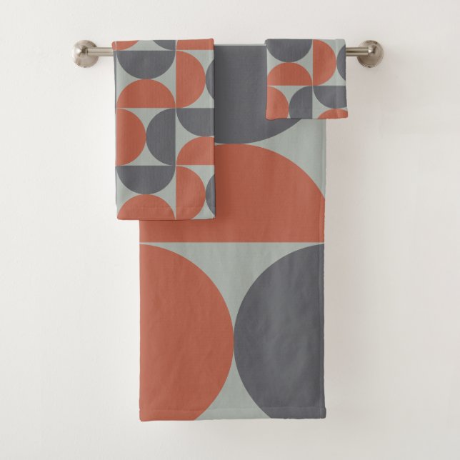 Mid-Century Modern Gray and clay   Bath Towel Set (Insitu)