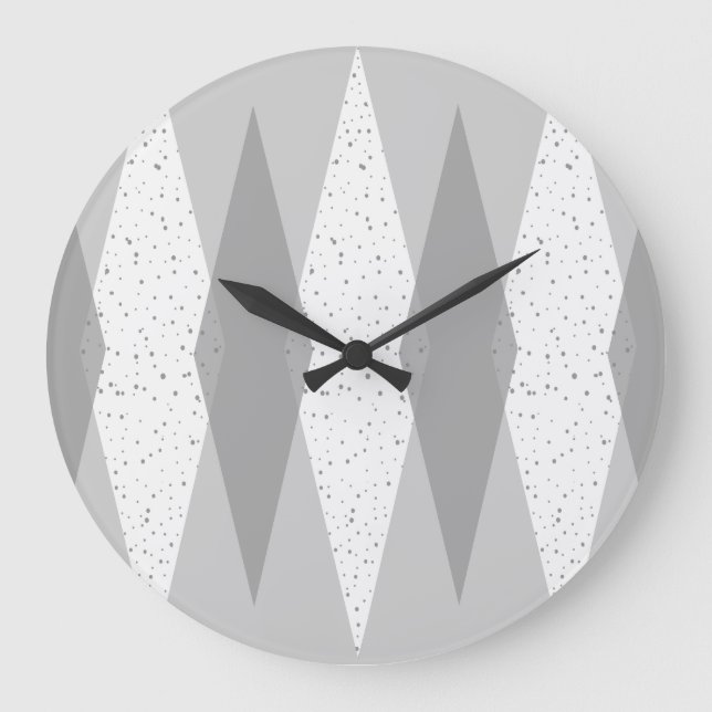 Mid Century Modern Gray Argyle Round Wall Clock (Front)