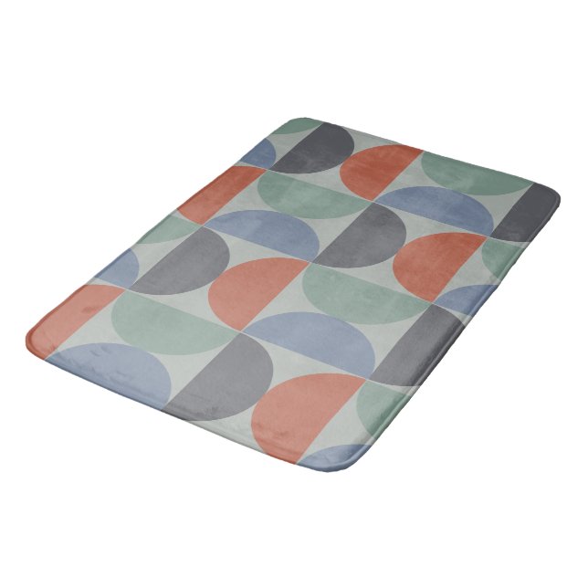 Mid-Century Modern  Gray Blue Lemongrass and clay  Bath Mat (Angled)