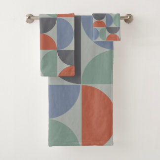 Mid-Century Modern Gray Blue Lemongrass and clay Bath Towel Set