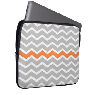 Mid Century Modern Gray Chevron with Orange Laptop Sleeve
