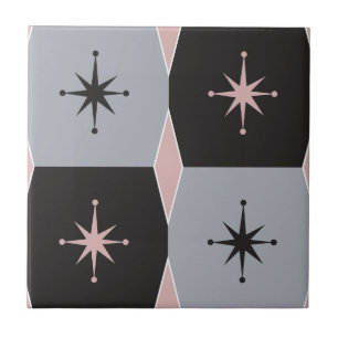 Mid-Century Modern Gray, Pink and Black Ceramic Tile