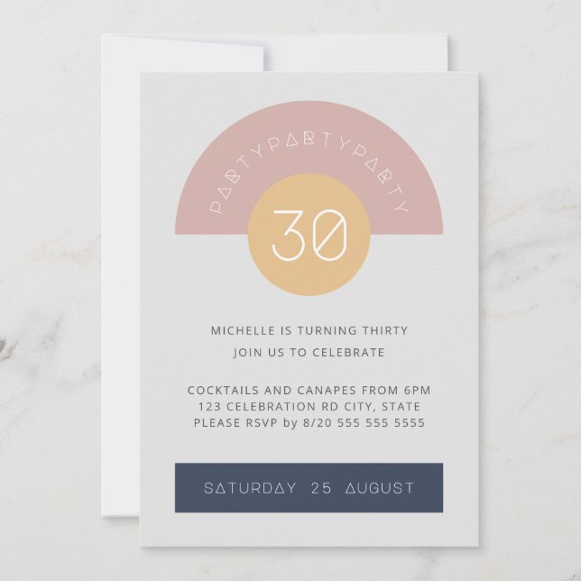 Mid Century Modern Gray Pink Geo 30th Birthday Invitation (Front)