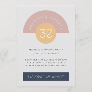 Mid Century Modern Gray Pink Geo 30th Birthday Invitation
