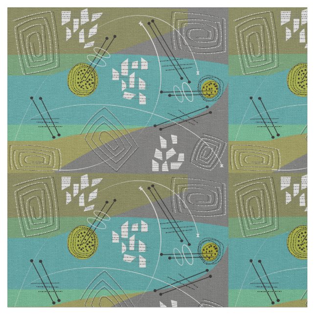 Mid-Century Modern Green Abstract ll Fabric (Close Up)