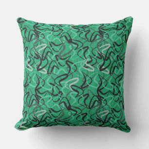 Mid-Century Modern   Green, Black, Gray Throw Pillow