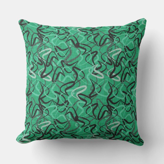 Mid-Century Modern | Green, Black, Gray Throw Pillow (Front)
