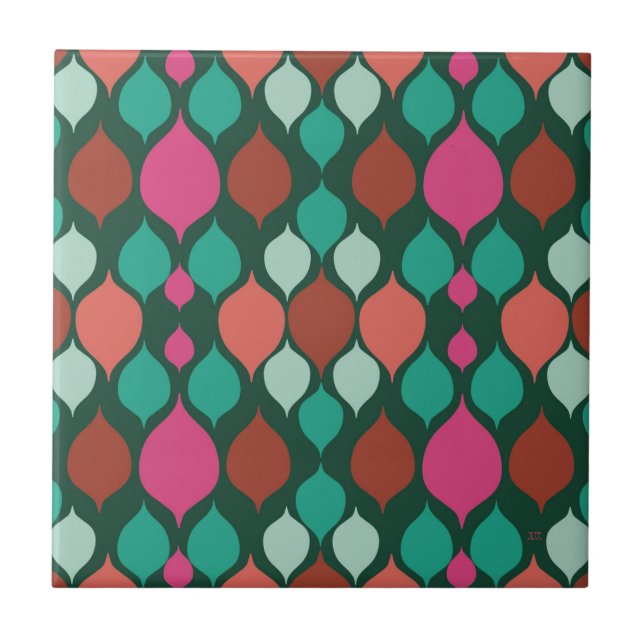 Mid Century Modern Green Geometric  Ceramic Tile (Front)