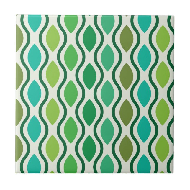 Mid Century Modern Green Geometric Ogee pattern    Ceramic Tile (Front)