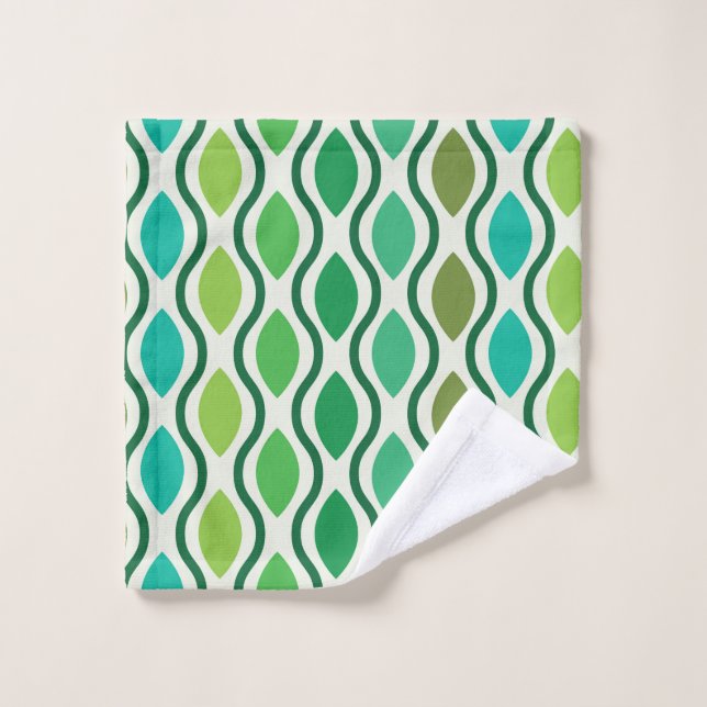 Mid Century Modern Green Geometric Ogee pattern    Wash Cloth (Wash Cloth)