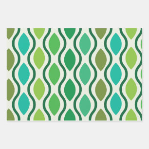 Mid Century Modern Green Geometric Ogee pattern Wrapping Paper Sheets