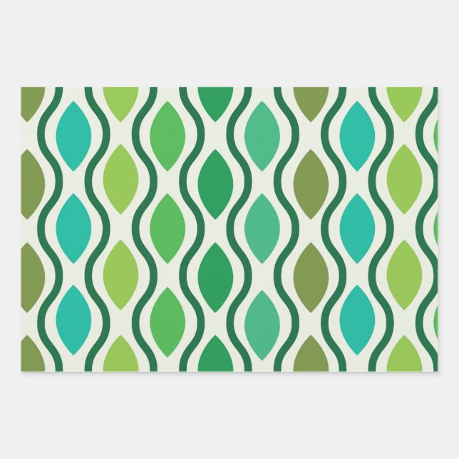 Mid Century Modern Green Geometric Ogee pattern  Wrapping Paper Sheets (Front)