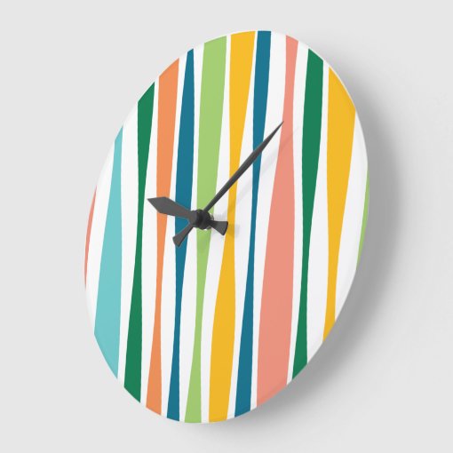 Mid Century Modern Green Orange Retro Stripes Large Clock | Zazzle