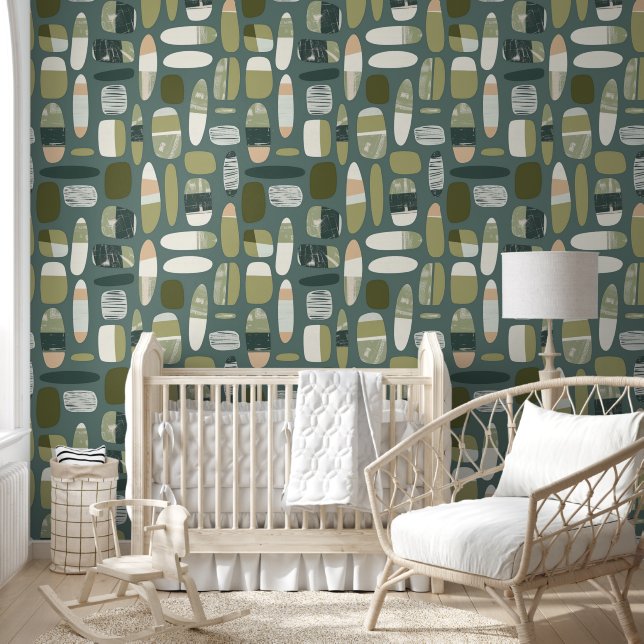 Mid century modern green Pattern  Wallpaper (Kids)