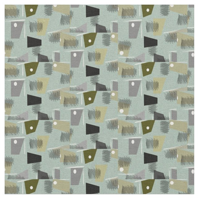 Mid-Century Modern Green Rectangles Fabric (Close Up)