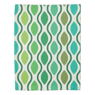 Mid Century Modern Green Retro Ogee Shapes Duvet Cover
