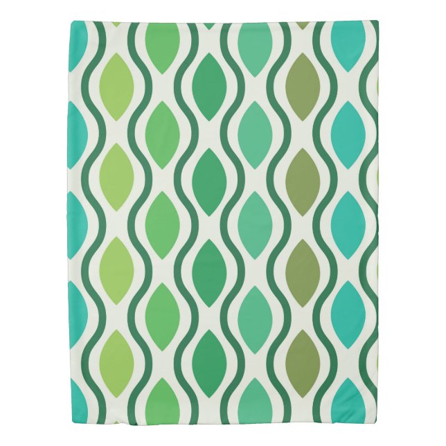 Mid Century Modern Green Retro Ogee Shapes  Duvet Cover (Front)
