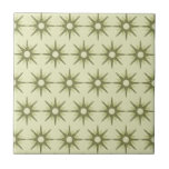 Mid-Century Modern Green Starburst Pattern Ceramic Tile<br><div class="desc">Mid-century modern inspired design featuring vintage pattern of retro green starbursts on a lighter green background. Simple, clean modern design. Create your own custom pattern by uploading a new image, or use the "message" button to contact the designer for help. To create your own patterned design: 1. Select personalize this...</div>