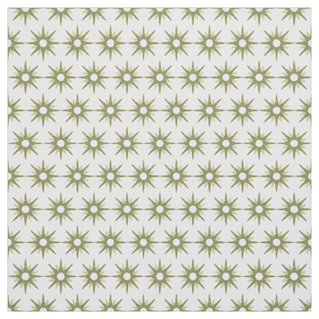 Mid Century Modern Green Starburst Pattern Fabric (Swatch)