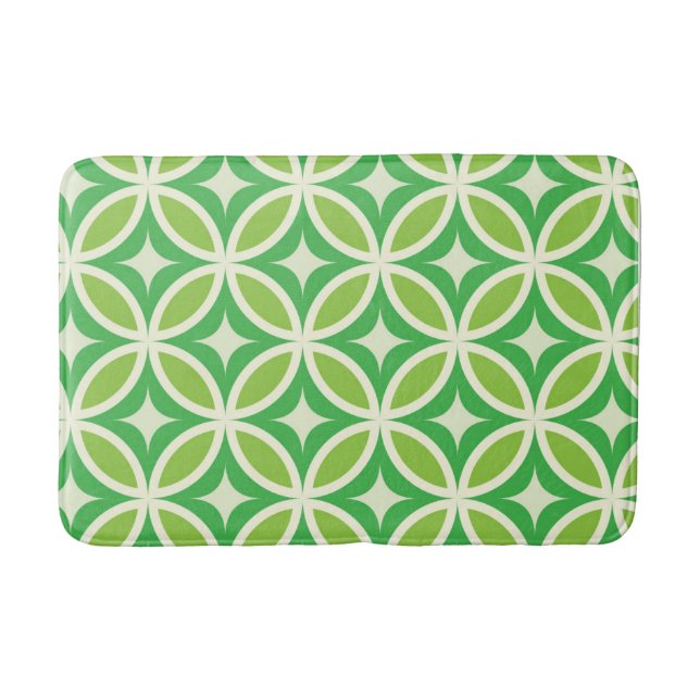 Mid Century Modern Green Starbursts on circles  Bath Mat (Front)