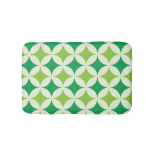 Mid Century modern Green Starbursts on Circles  Bath Mat