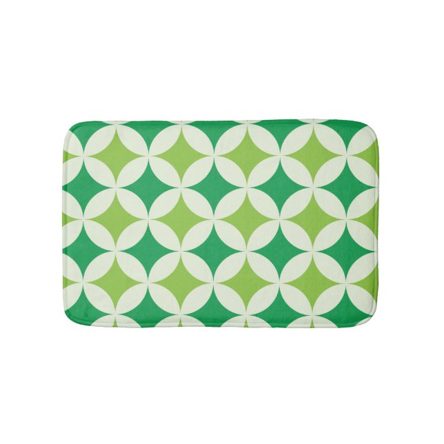 Mid Century modern Green Starbursts on Circles  Bath Mat (Front)