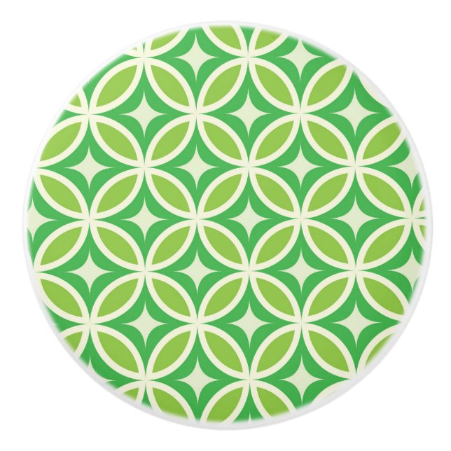 Mid Century Modern Green Starbursts on circles  Ceramic Knob (Front)
