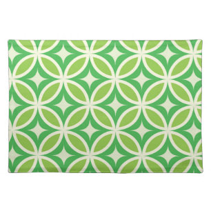 Mid Century Modern Green Starbursts on circles  Cloth Placemat